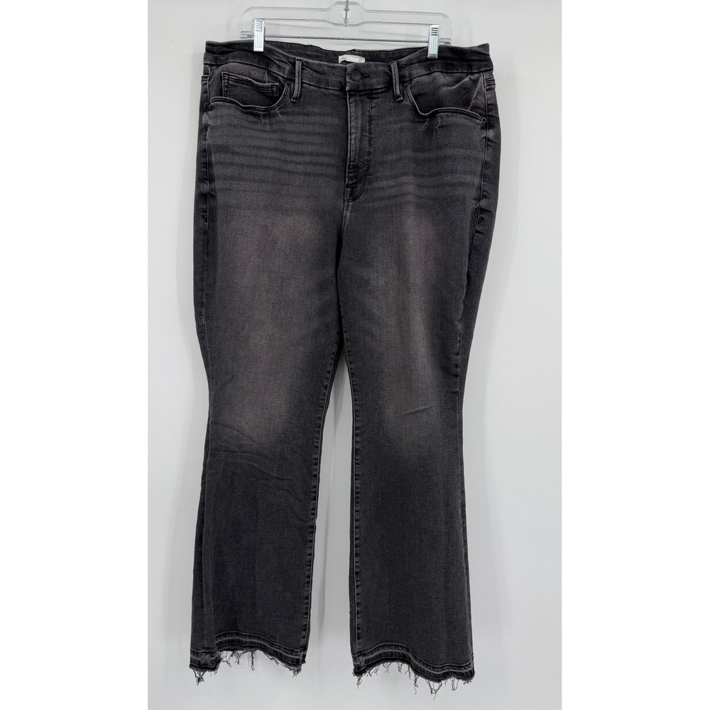 Good American Good Petite Flare‎ Black Washed Raw Hem Jeans Size 20 GPFRBP900B